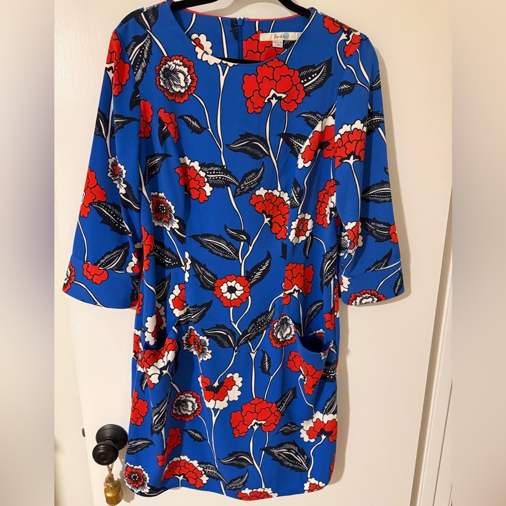Boden Blue and Red Floral Long Sleeve Dress